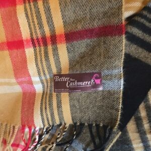 Plaid Scarf with Red and Tan Accents